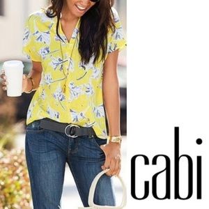 CABI yellow floral blouse size SMALL